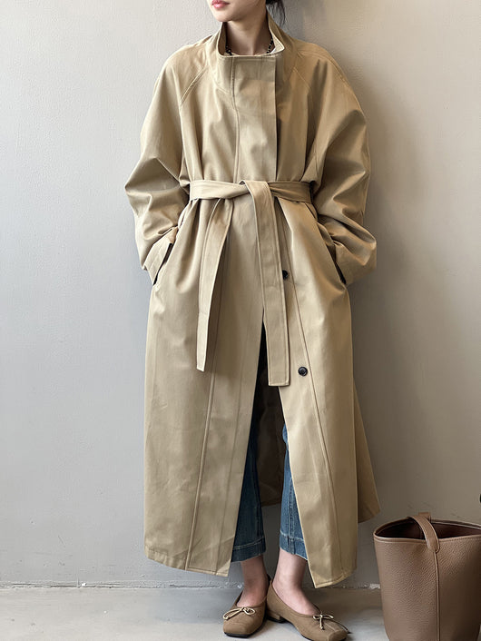 Abrigo Trinchera Largo Mujer Cuello Alzado Oversized Abotonado Simple - Image 23