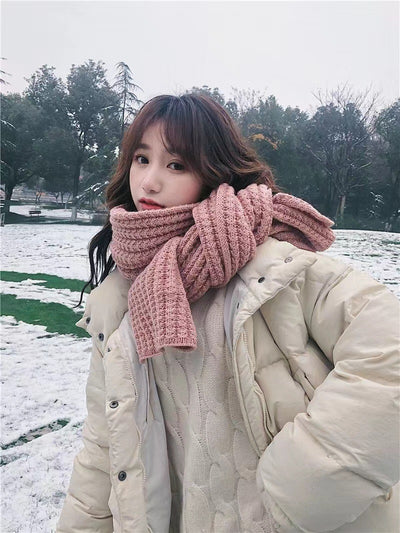 Bufanda Mujer Otoño Invierno Versión Coreana Lana Tejida Color Sólido - Image 6