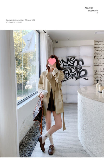 Cortavientos Khaki Cuello Mao para Mujer - Estilo Británico Otoño - Image 14