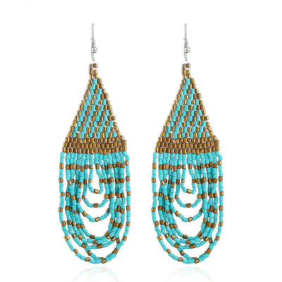 Aretes Bohemios Étnicos con Cuentas de Arroz y Borlas Retro - Image 5