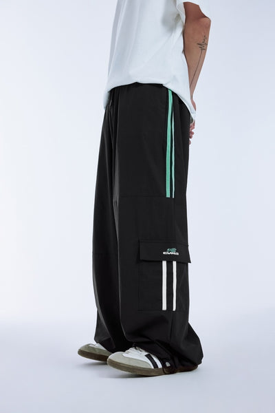 Pantalones Anchos con Rayas Laterales y Parches de Contraste - Estilo Retro Casual - Image 9