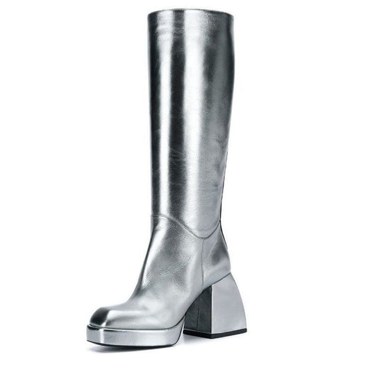 Botas Plataforma de Tacón Grueso con Punta Cuadrada en Cuero - Image 8