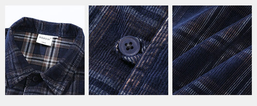 Camisa Cuadros Corduroy Manga Corta Suelta Unisex - Image 10
