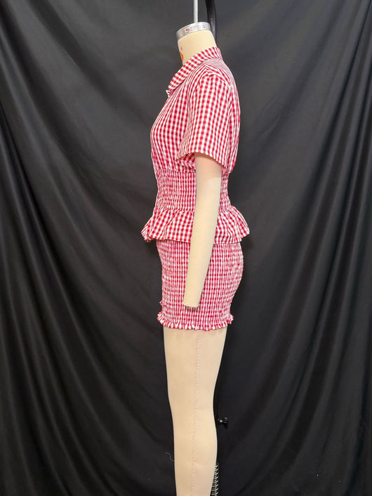 Conjunto de Camisa y Shorts a Cuadros Rojo y Blanco - Image 14