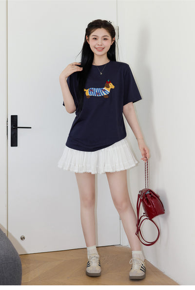 Camiseta Suelta Talla Plus con Estampado de Perro Salchicha - Image 3