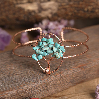 Pulsera de Turquesa Natural con Alambre de Cobre Dorado para Mujer - Image 10