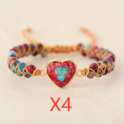 Pulsera de Piedra Emperador Rojo con Corazón de Durazno - Brazalete Trenzado de Amor - Image 8