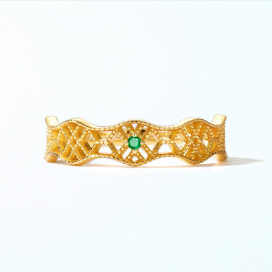 Anillo Geométrico de Esmeralda Natural Lujo Minimalista