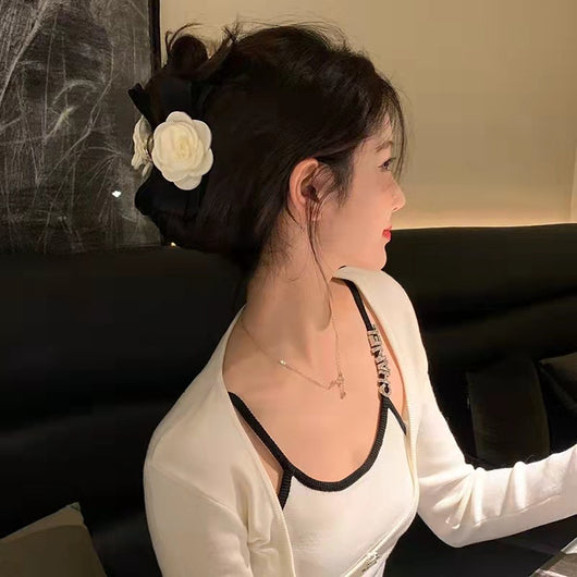 Broche de Cabello Terciopelo Negro - Diadema de Moda Coreana con Clip Superior - Image 10