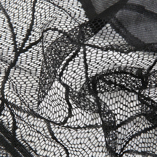 Black lace Halloween curtain with a spider web pattern and a hanging bat figure, perfect for spooky decor. - Image 12