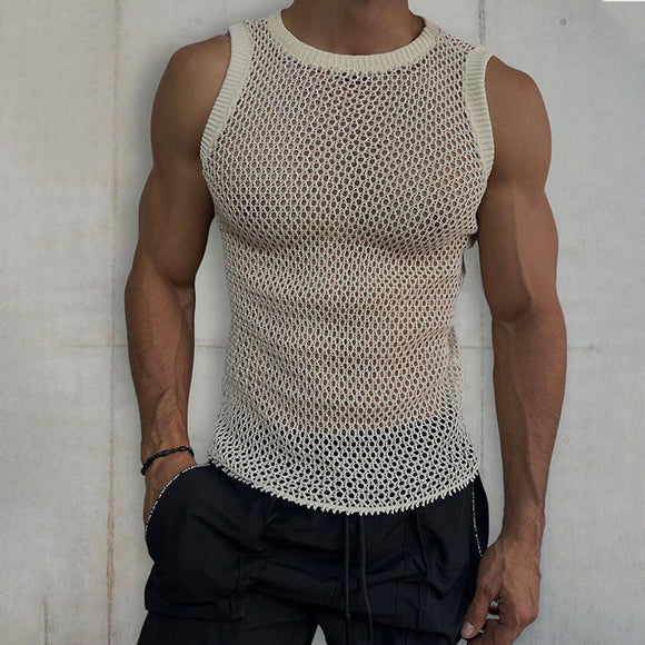 Chaleco Calado de Punto Liso Cuello Redondo sin Mangas