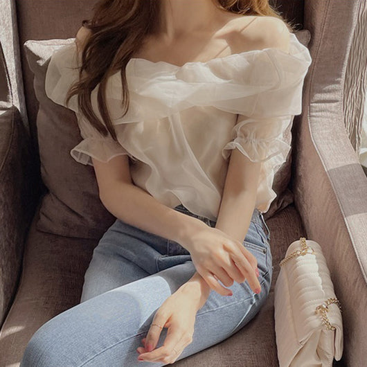 Blusa Entallada de Manga Abullonada en Tul Liso - Image 16