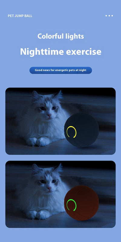 Upgraded blue electric jumping ball for pets with a yellow power button, made of chewable silicone, on a white pedestal. - Image 28