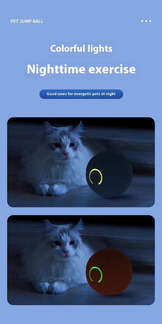 Upgraded blue electric jumping ball for pets with a yellow power button, made of chewable silicone, on a white pedestal. - Image 28