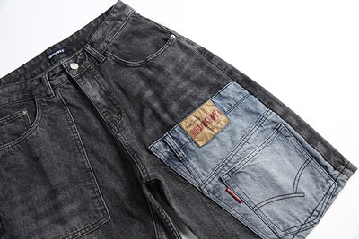 Shorts Camisa de Negocios Patchwork Denim Retro para Hombre - Image 9