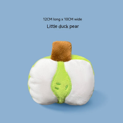 Plush pear dog toy in white and light green with a brown stem, measuring 12cm long by 10cm wide. - Image 9