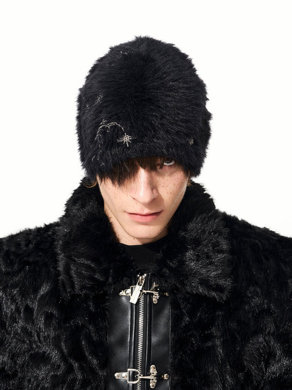 Gorro Tejido con Perlas y Piel de Visón Sintética - Calidez y Elegancia