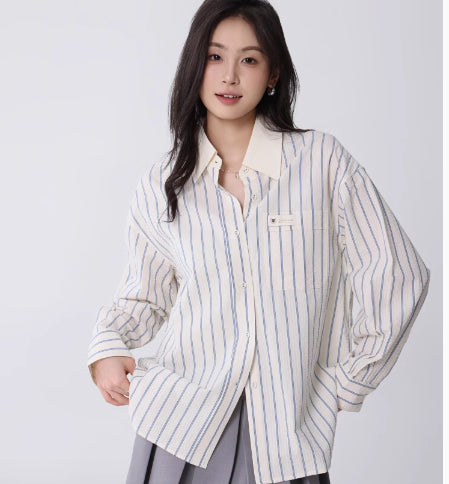 Blusa Coreana de Rayas con Textura para Mujer - Estilo Universitario - Image 9