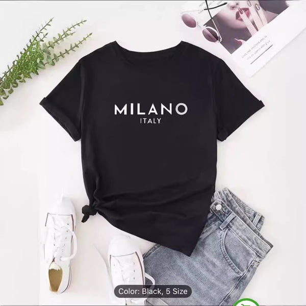 Camiseta Estampada Cuello Redondo para Primavera y Verano