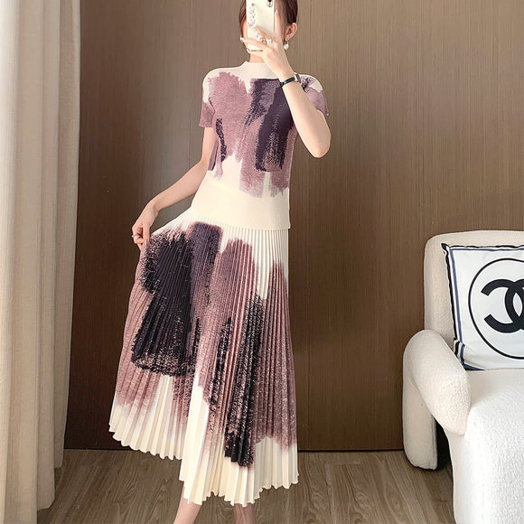 Conjunto Elegante Falda Plisada con Blusa Fashionable para Mujer
