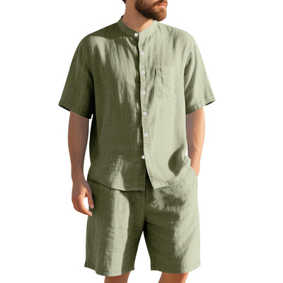 Traje de Lino Americano para Hombre - Dos Piezas Cuello Mao Playa Verano - Image 45