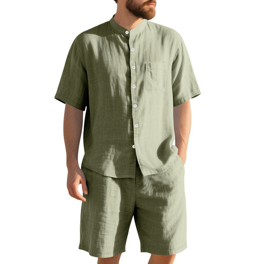 Traje de Lino Americano para Hombre - Dos Piezas Cuello Mao Playa Verano - Image 45