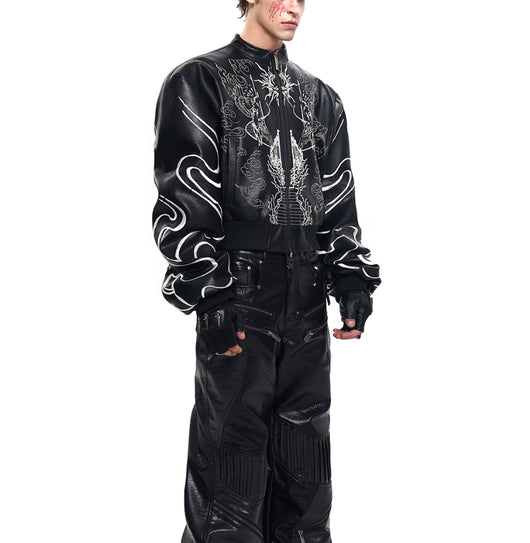 Chaqueta de Cuero Corta con Bordado en Espalda - Image 6