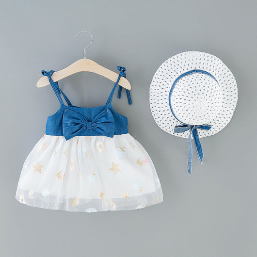 Vestido Infantil Denim con Detalles de Malla y Tirantes - Image 20