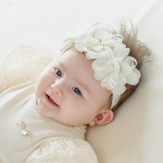 Diadema Infantil Estilo Coreano con Flores y Encaje