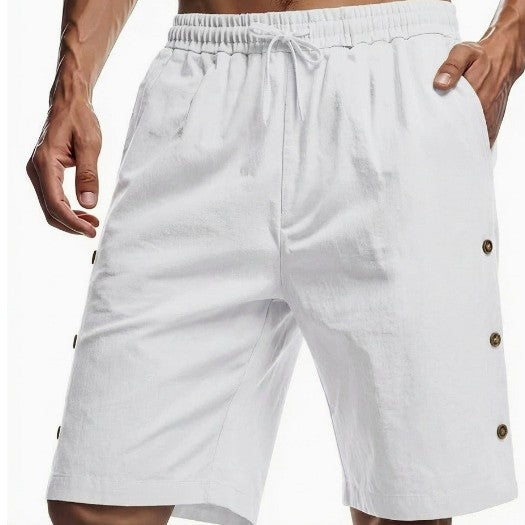 Pantalones Cortos Hombre Estilo Americano Sueltos de Algodón-Lino con Botones - Image 5