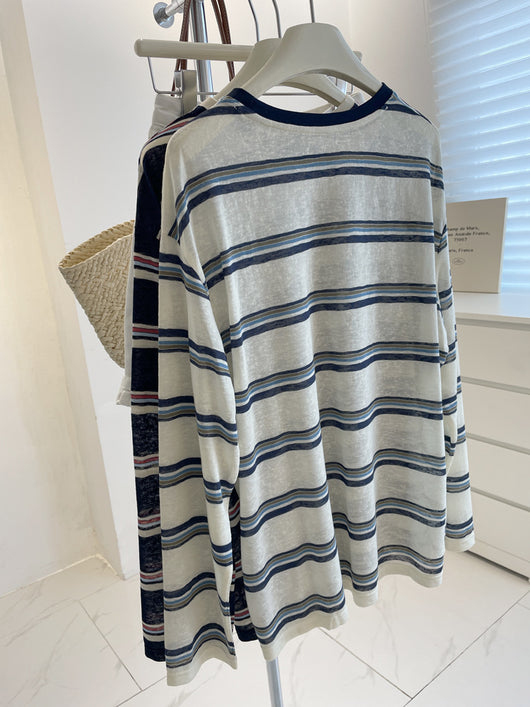 Blusa Retro a Rayas con Cuello Clásico - Suéter Holgado y Estilizador para Mujer - Image 13
