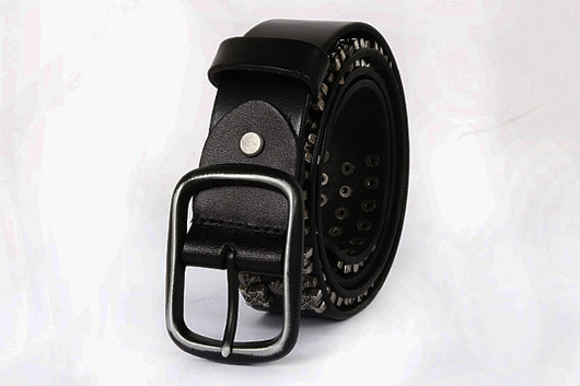 Cinturón de Cuero Genuino para Hombre Estilo Punk con Remaches y Calavera - Image 5