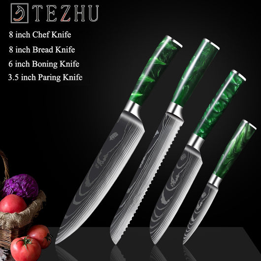 Cuchillo Damasco con Mango de Resina Verde y Grabado Láser - Image 20