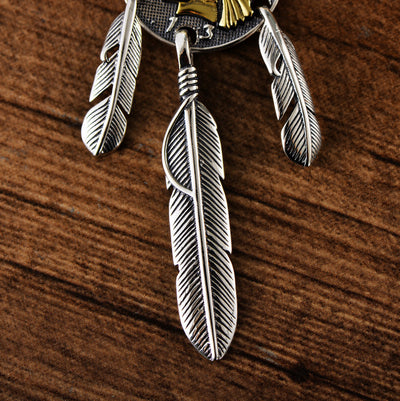 Dije Plata Esterlina Diseño Indio Pluma Vintage para Hombre - Image 7