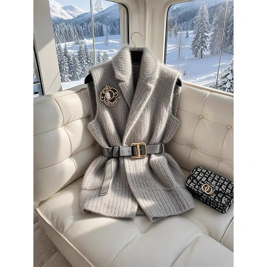 Chaleco Tejido Grueso Gris para Mujer Talla Petite - Image 2