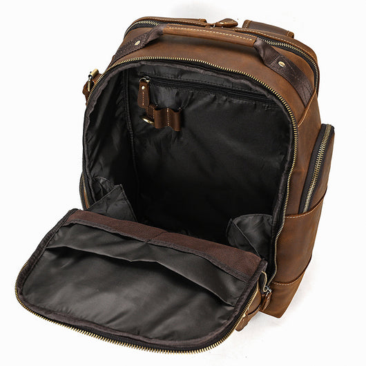 Mochila de Cuero Retro para Hombre - Gran Capacidad y Múltiples Bolsillos - Image 12