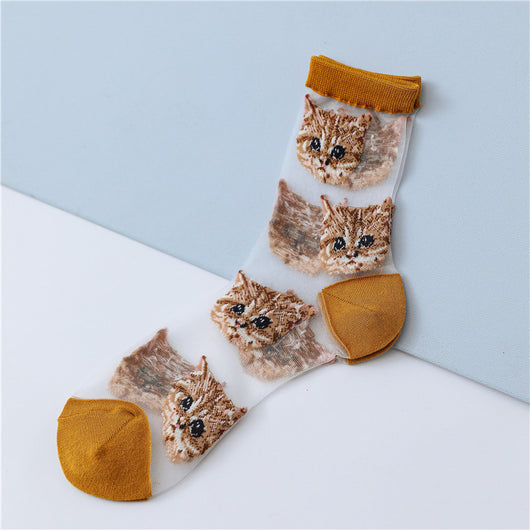 Calcetines de Seda para Mujer con Diseño Gato y Personalidad Dulce - Image 14