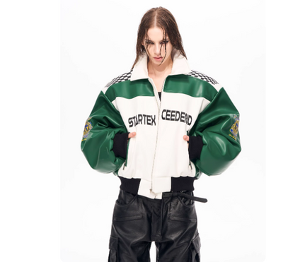 Chaqueta de Cuero para Motociclista con Letras Bordadas - Image 4