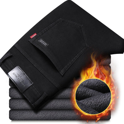Pantalones Vaqueros Talla Grande Invierno Hombre Fleece Forrado Corte Recto - Image 5