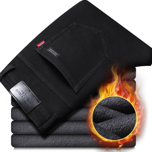 Pantalones Vaqueros Talla Grande Invierno Hombre Fleece Forrado Corte Recto - Image 5