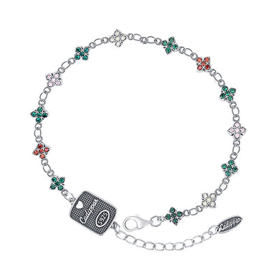 Pulsera Plata 925 Flor Cruz Zirconia Doble Cara Colorida con Dije Colgante - Image 5