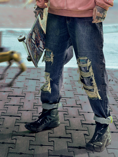 Pantalones Street Punk Holgados Rotos de Estilo Funcional - Image 12