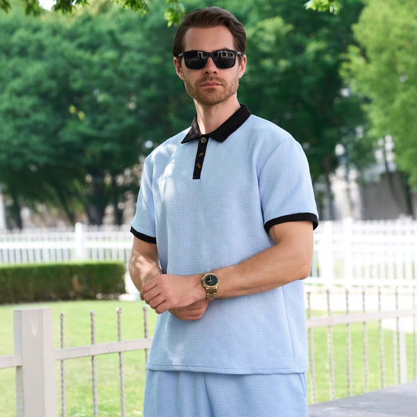 Camisa Casual de Manga Corta con Diseño Jacquard y Bloques de Color para Hombre