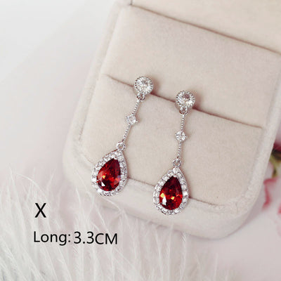 Aretes Largos de Novia con Rubí Rojo Paloma Talla Cuadrada Redonda - Image 21