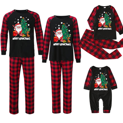 Men's Christmas pajama set with a black long-sleeve top featuring Santa, a Christmas tree, and Max, the Grinch's dog, with "Merry Grinchmas" text, paired with r - Image 6
