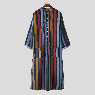Camisa Estampada de Rayas Árabes para Hombre de Manga Larga - Image 16