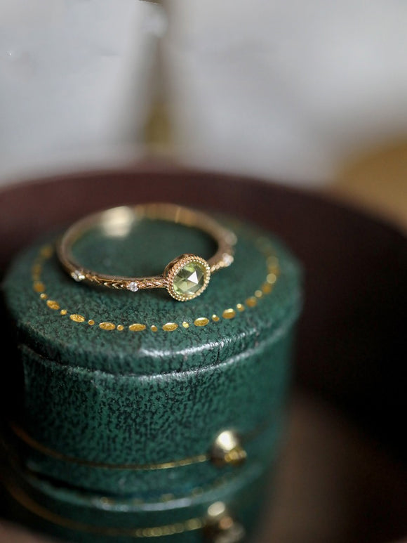 Anillo de Oliva Verde con Oro Laminado en Plata 925