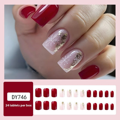 Uñas Postizas Navideñas con Diseño de Copos de Nieve y Rayas - Image 4