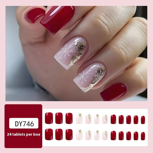 Uñas Postizas Navideñas con Diseño de Copos de Nieve y Rayas - Image 4