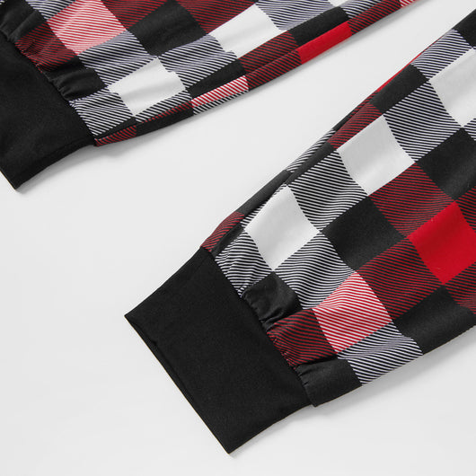 Black and red long-sleeve Christmas top with reindeer and "Merry Xmas!" text, paired with red, black, and white plaid pants. - Image 18